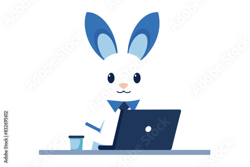 cartoon rabbit IT technician vector art illustration © CreativeDesigns