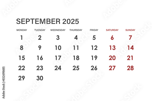 Calendar for September 2025. The week starts on Monday.