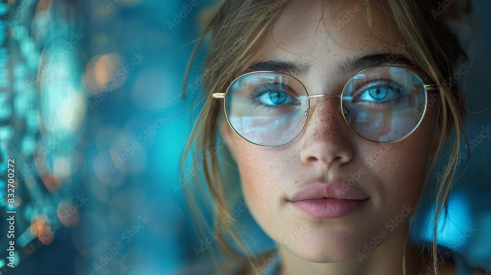 Serene blue-eyed woman with glasses Serene blue-eyed woman with glasses