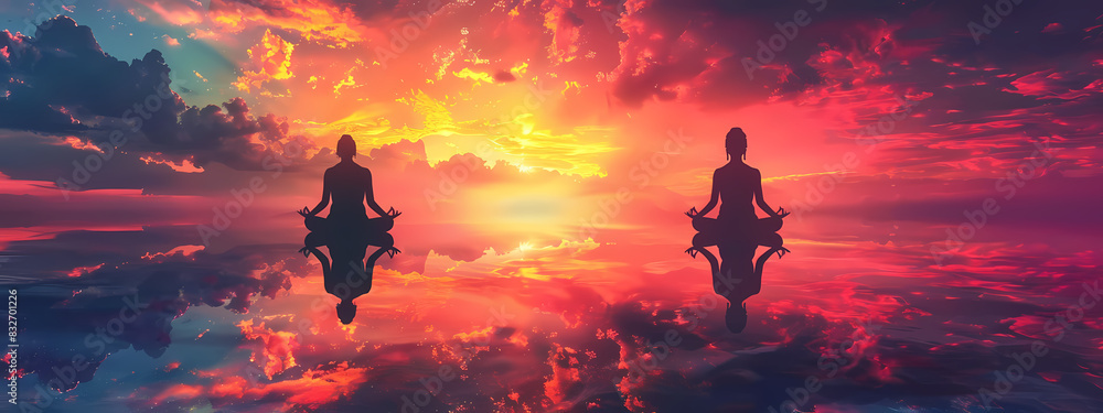 Fototapeta premium Meditating Couple at Sunset