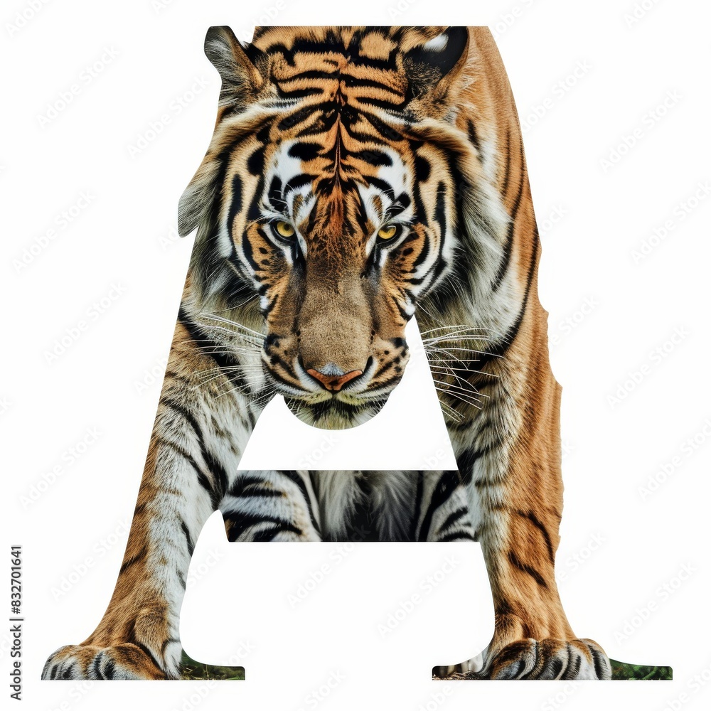 Obraz premium Alphabet Art Letter A with a Tiger Portrait
