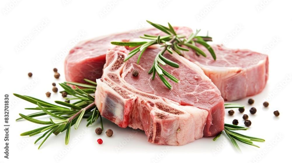 Raw pork chops isolated on a white background Raw pork chops isolated on a white background