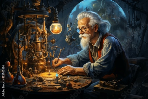 A brilliant and eccentric inventor, crafting ingenious devices and contraptions. - Generative AI photo