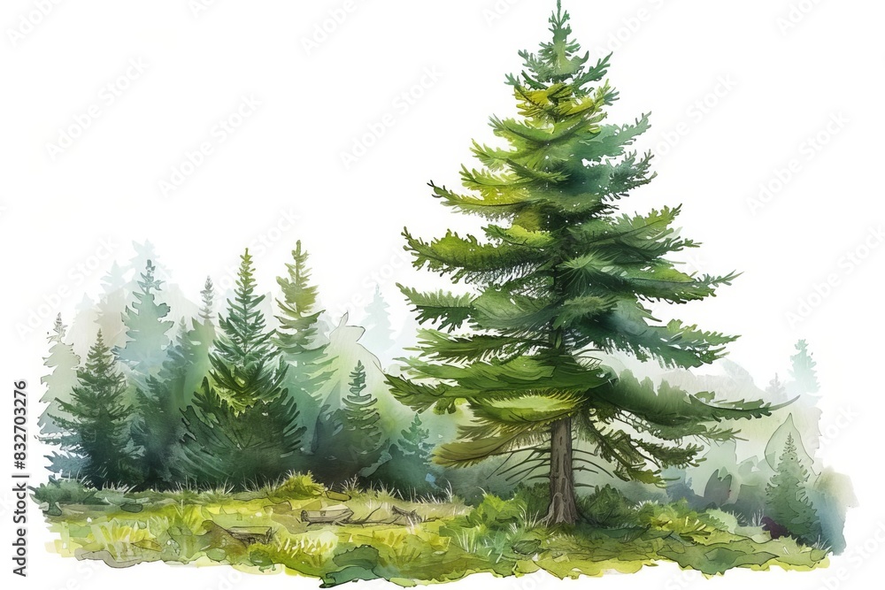 A watercolor of a Sakhalin Spruce A watercolor of a Sakhalin Spruce