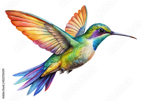 Flaying hummingbird Bird white background. AI GENERATED