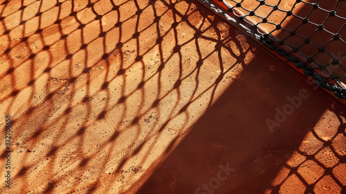 Sunlit Clay Tennis Court with Shadow of Net - Sports Background
