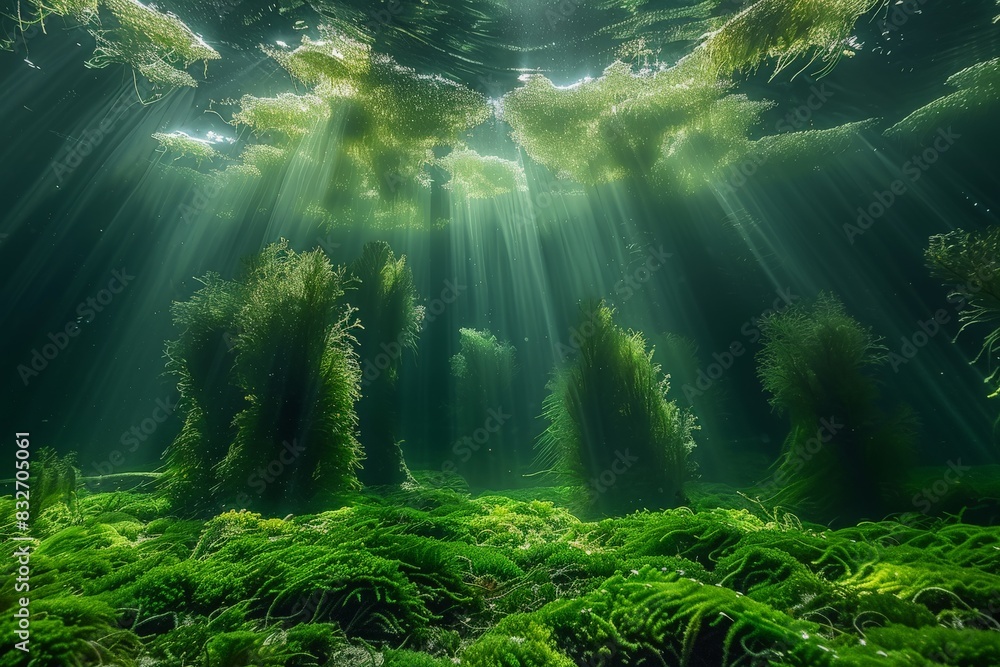 Diver Exploring Underwater Cave with Sun Rays Diver Exploring Underwater Cave with Sun Rays