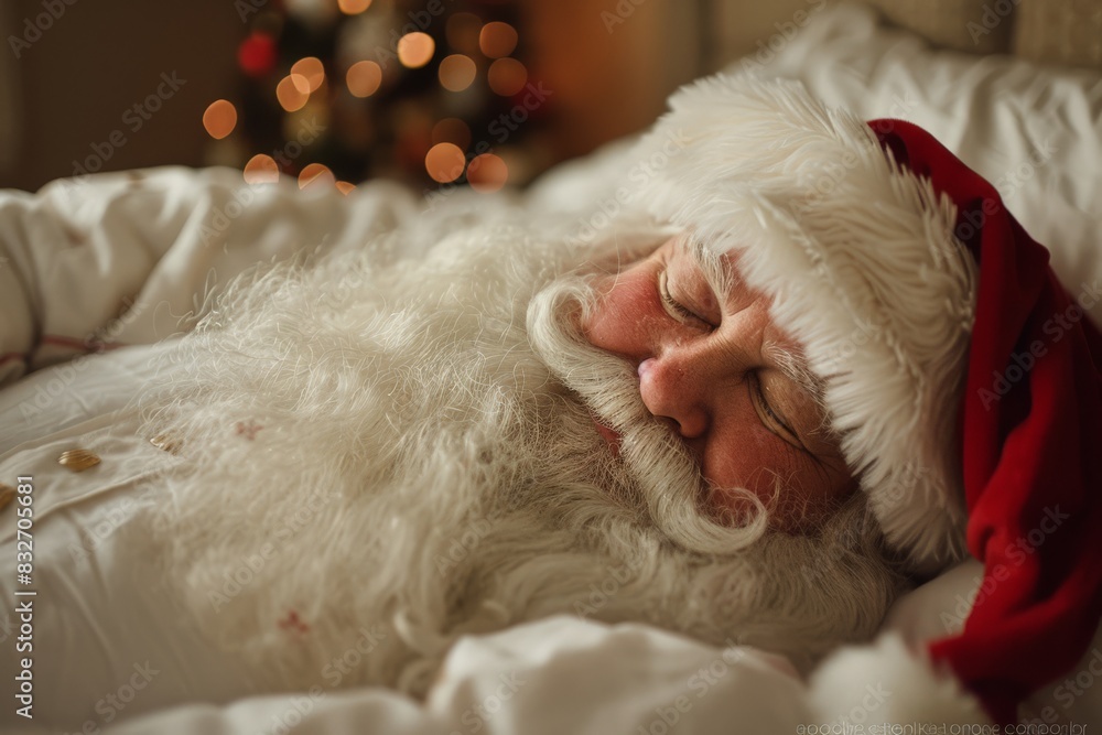 Obraz premium Sleeping Santa in Cozy Bed on Christmas Eve
