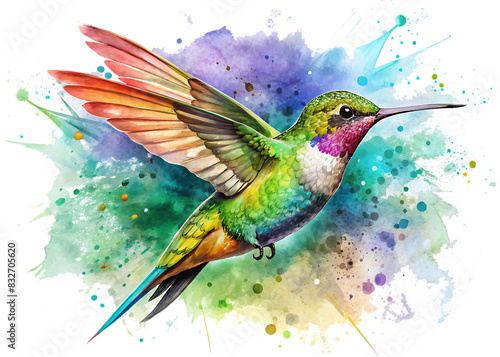 Flaying hummingbird Bird white background. AI GENERATED
