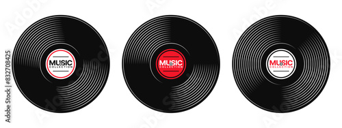 gramophone vinyl record with label. Music collection. old technology, retro sound design. vector illustration, isolated on white background	