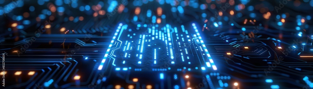 Close-up of a glowing blue circuit board illustrating advanced technology and innovation in the digital era. Perfect for tech-related content. Close-up of a glowing blue circuit board illustrating advanced technology and innovation in the digital era. Perfect for tech-related content.