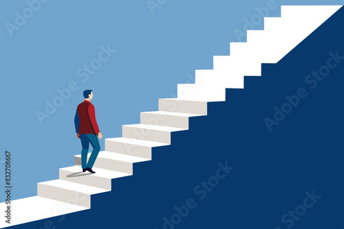 front-faced white stairway, man walking up