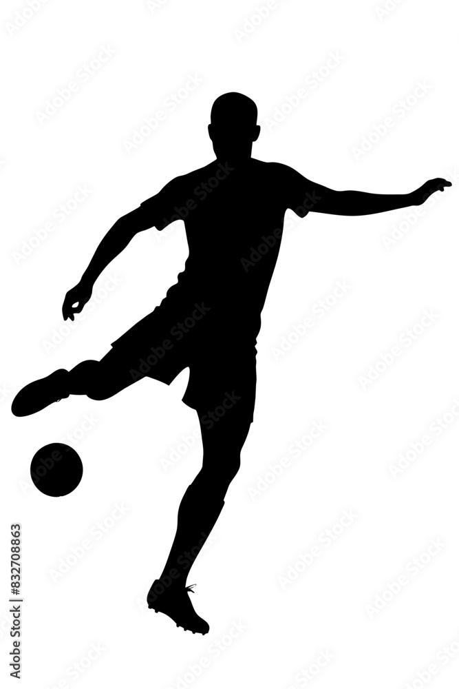 Obraz premium A soccer players silhouette demonstrates a dynamic athletic pose as they kick a ball