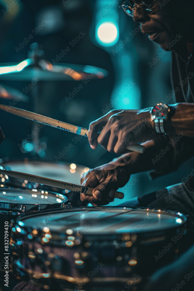 Naklejka premium Vibrant Drummer Hands in Motion., Celebrate the diversity of Music : La Fête de la Musique.