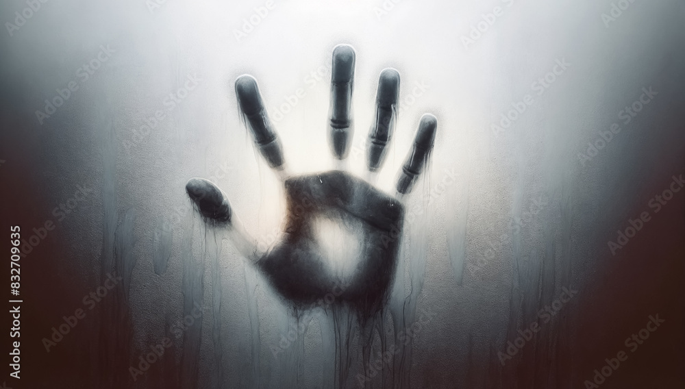 Image of a hand mark left on foggy glass. Image of a hand mark left on foggy glass.