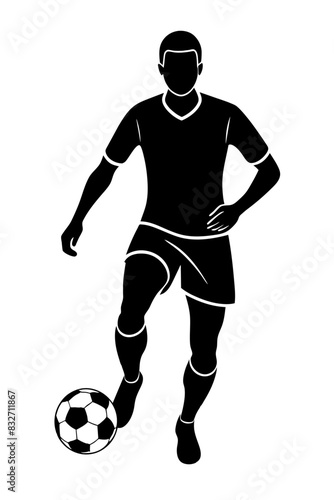 Drawing of soccer player kicking ball in black and white