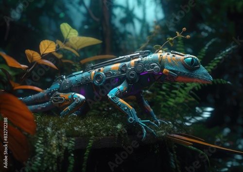 Chameleon in Futuristic Sci-Fi Neon Art | Cyberpunk Digital Illustration for Posters & Prints