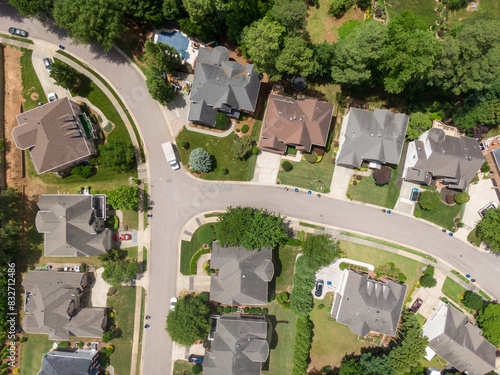 Vászonkép Professional Top Down Aerial Drone Image of a Suburban Neighborhood and Resident