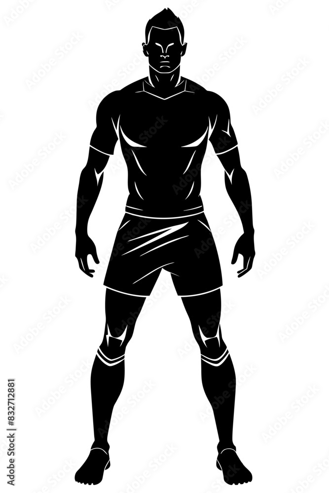 Soccer player silhouette with body parts and sports equipment Soccer player silhouette with body parts and sports equipment