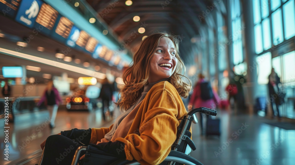 Fototapeta premium Positive Representation of Disabled Female Traveler