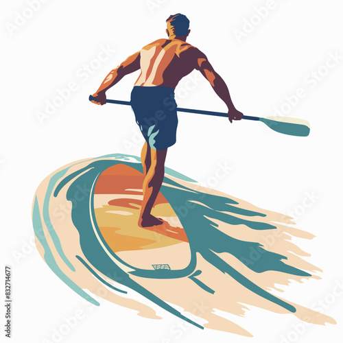 vector man on a paddle board on a white background .Generative AI