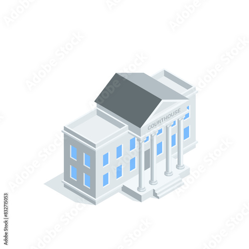 isometric vector courthouse, in color on white background, judicial system and law