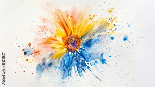 Watercolor cosmos square on white background photo
