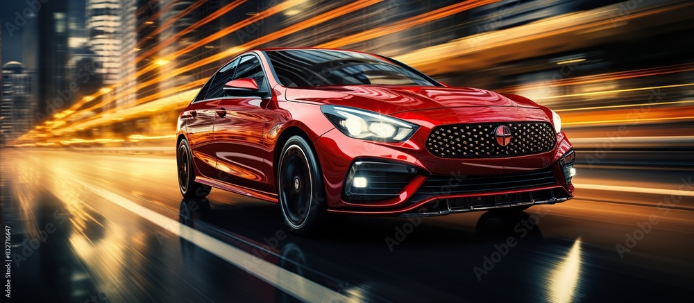 red business car profile with high speed beautiful night background