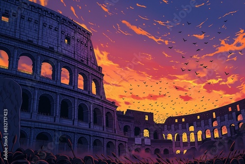 Sunset Hues Over Ancient Colosseum Ruins