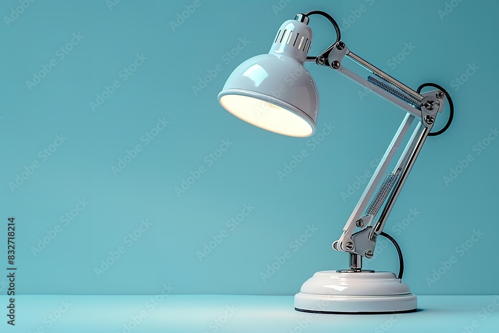 A white lamp with a white shade is lit up A white lamp with a white shade is lit up