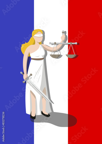 Justice in France, allegory of the french justice, lady of justice, blind woman holding a scale and sword