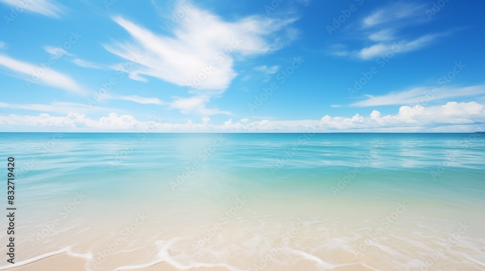 Obraz premium A tranquil beach with clear water, white sand, and a serene sky