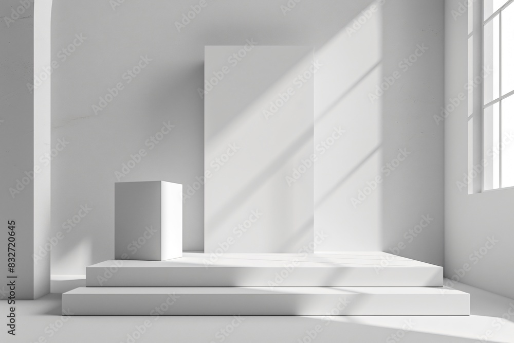 Fototapeta premium White room close up with pedestal