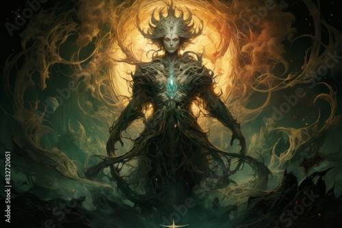 A powerful and enigmatic elemental mage, commanding the forces of fire, water, earth, and air. - Generative AI photo
