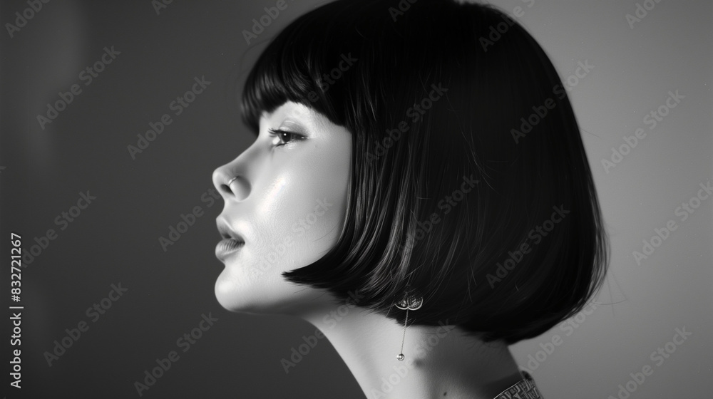 Black and white studio portrait of a woman with earrings Black and white studio portrait of a woman with earrings