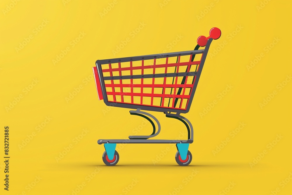 Shopping cart yellow background close up Shopping cart yellow background close up