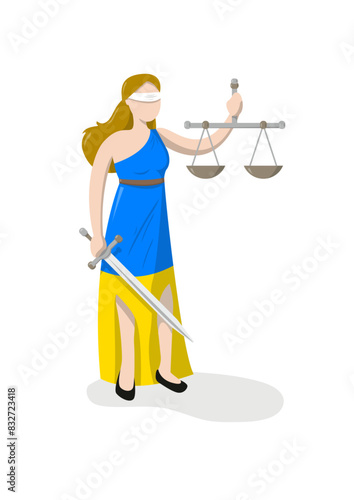Justice in Ukraine, allegory of the ukrainian justice, lady of justice, blind woman holding a scale and sword