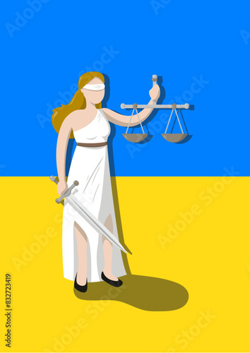 Justice in Ukraine, allegory of the ukrainian justice, lady of justice, blind woman holding a scale and sword