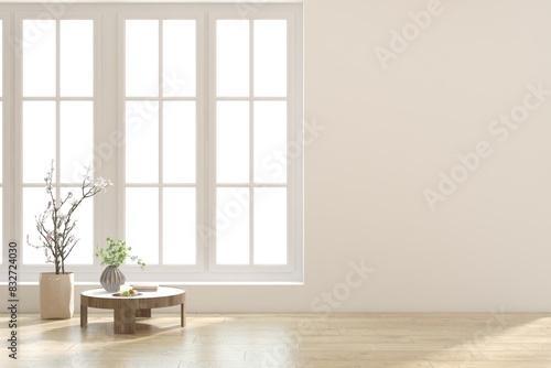 White empty room. Scandinavian interior design. 3D illustration