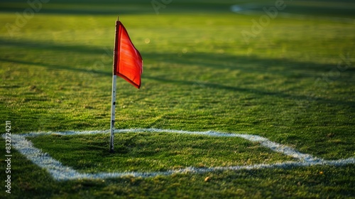 A flag positioned at the corner of a soccer field