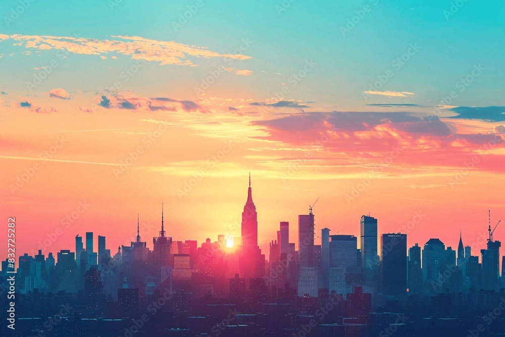 Fototapeta premium City skyline at bright sunset