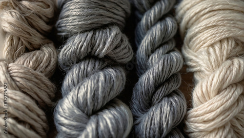 Close up of wool knit threads in grey tones.