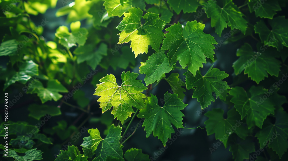 A leafy green vine with leaves that are shiny and wet A leafy green vine with leaves that are shiny and wet