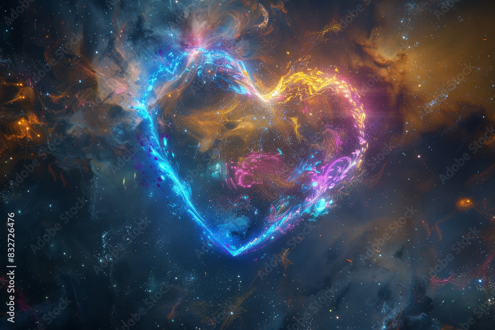 A colorful heart is floating in space, surrounded by a galaxy of stars A colorful heart is floating in space, surrounded by a galaxy of stars