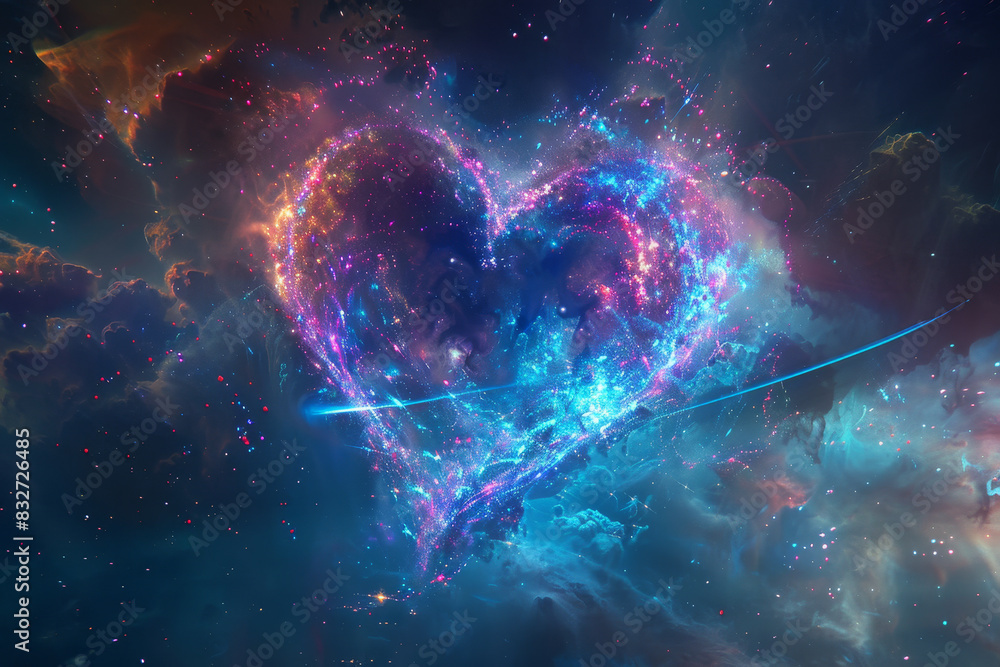 Fototapeta premium A heart is floating in space with a blue and purple background