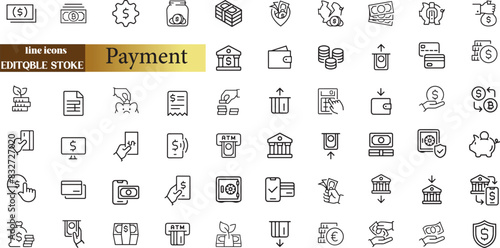 Bill And Payment line web icons. Money and Coins.