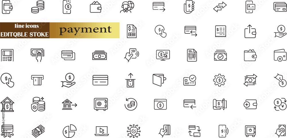 Bill And Payment line web icons. Money and Coins.