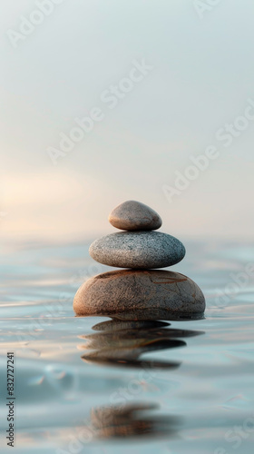 A stack of rocks on a rock in a body of water