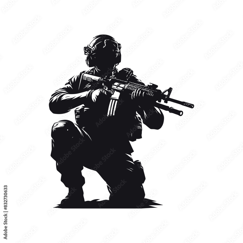 Vector soldiers with guns and backpacks silhouette design template illustration Vector soldiers with guns and backpacks silhouette design template illustration