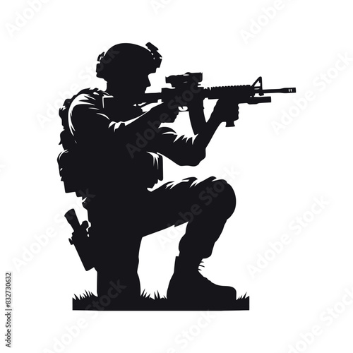Vector soldiers with guns and backpacks silhouette design template illustration